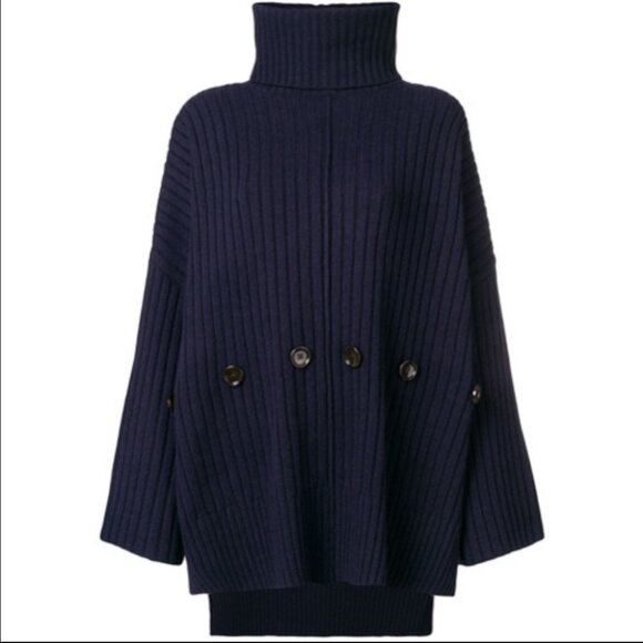 JOSEPH Camel Wool Button Embellished Poncho Sweater Turtleneck Womens Large L - Picture 6 of 16